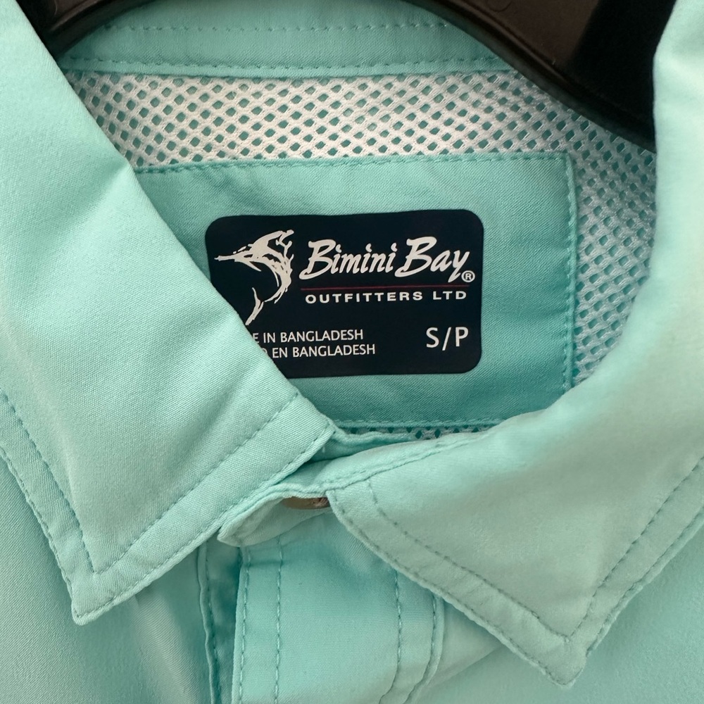 Bimini Bay Men’s Aqua Fishing Shirt Short Sleeve Button Down Snap Pockets Size S - Picture 4 of 6